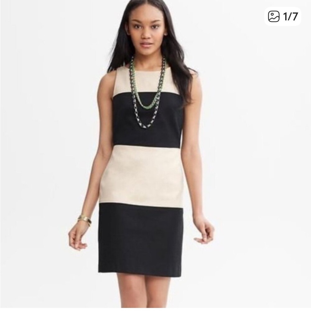 Banana Republic Two-Tone Black /Cream Lined Dress Sz 6 Wedding Office Cocktail